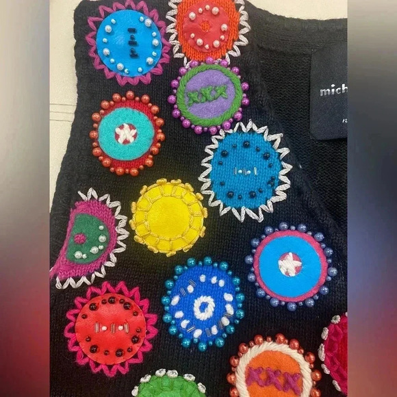 Vintage Michael Simon Black Rainbow Appliqué Circle Sweater Vest Sz S - Picture 3 of 7